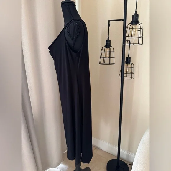 Eileen Fisher Women's Size Petite Medium Black Scoop Neck Sleeveless Midi Dress - Picture 3 of 6